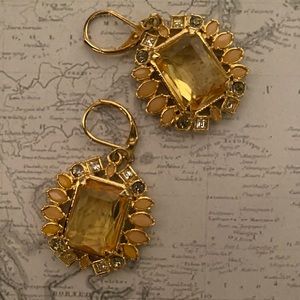 Ann Taylor  Citrine Colored Stone & Floral Metal Design Statement Earrings